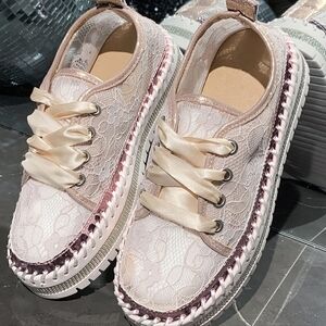 Round Toe Platform Loafers – Chic Lace Mesh & PU Leather Low Heel Slip-Ons